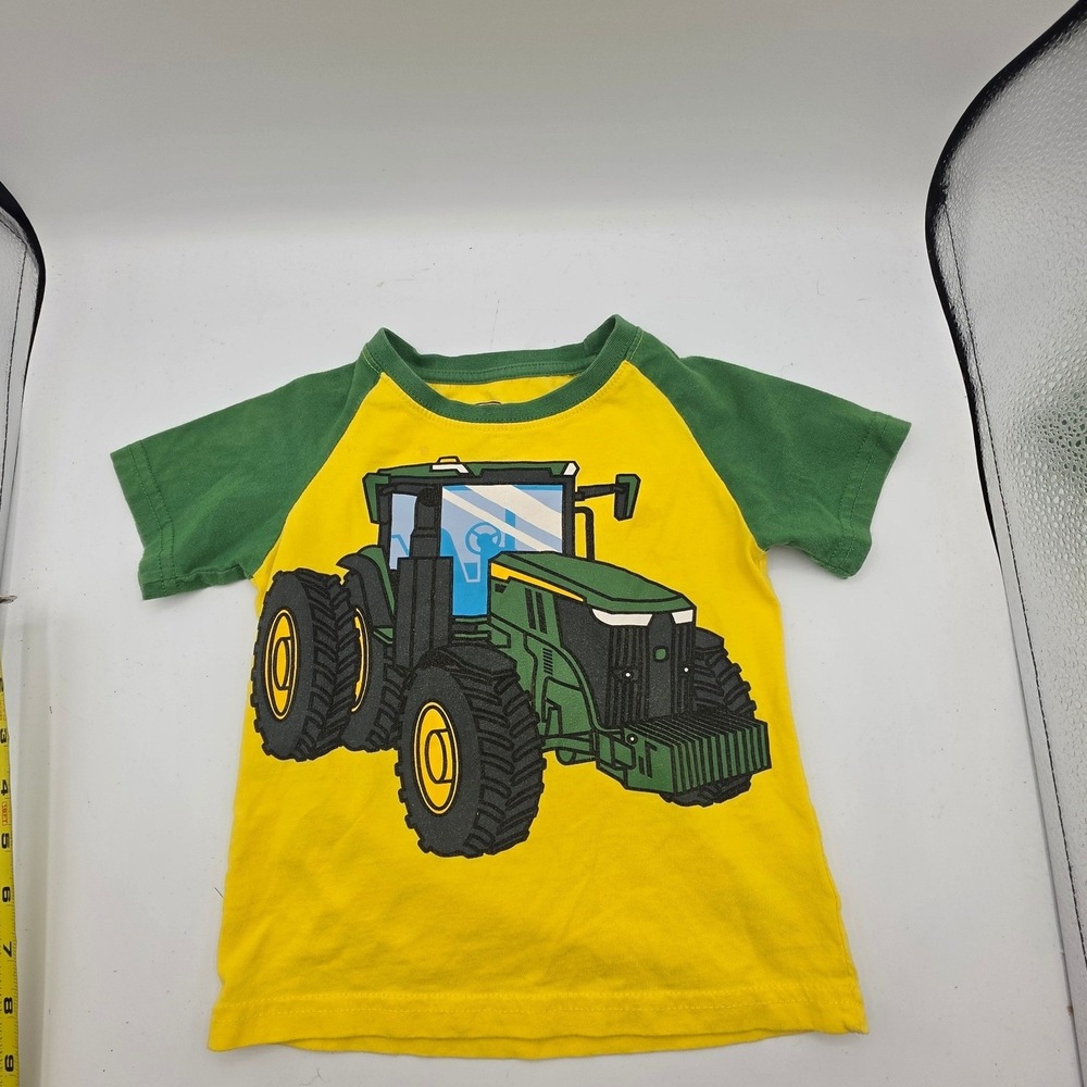 John Deere Boys Yellow Green Raglan Short Sleeve Tractor Graphic T-Shirt